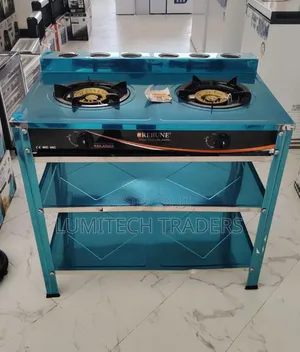 Rebune Double-Burner Standing Gas Stove With Shelves