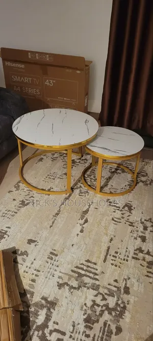 Wooden Top Nesting Table With Gold Finishing