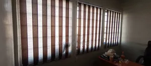 Brown and White Slats Easy to Install Vertical Office Blinds