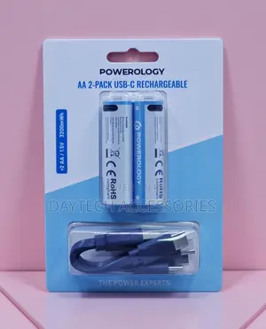 Powerology 2-Pack of Aa Usb-C Rechargeable Lithium-Ion Batteries