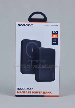 This Is a Porodo Bluvora 10000mah Magsafe Power Bank in Dark Grey.
