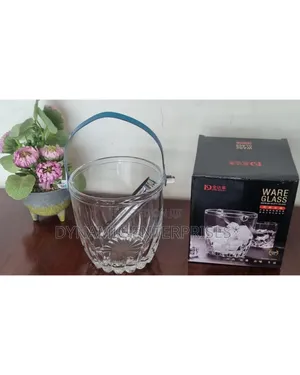 1l Heavy Glass Ice Cube Bucket Stainless Steel Handle