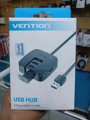 This Is a Vention 4-Port Usb 3.0 Hub in Black.