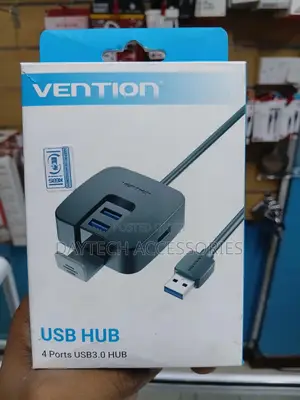 This Is a Vention 4-Port Usb 3.0 Hub in Black.
