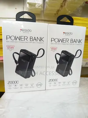 Yesido 20000mah 65w Power Bank With Built in Usb C Fast Charging Cable