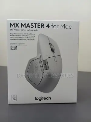 This Is a Logitech Mx Master 4 for Mac Wireless Mouse in Pale Gray.