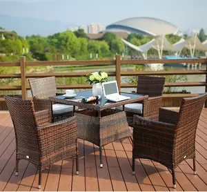 Outdoor Set: 4 Seater All Weather Rattan Dining Table Set