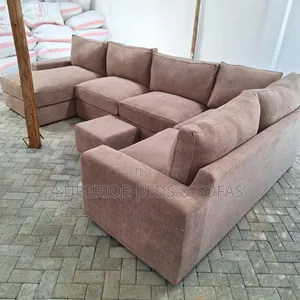 U-Shaped Conner Seat (Brown 7 Seater) + Ottoman