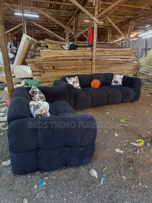 Plush Dark Blue Sofa 5 Seater Set