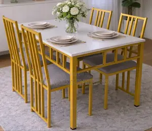 Lex Modern 4-Seater Dining Table Set - Gold-White Finish