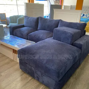 5-Seater Navy Chaise Corner Sofa + Ottoman