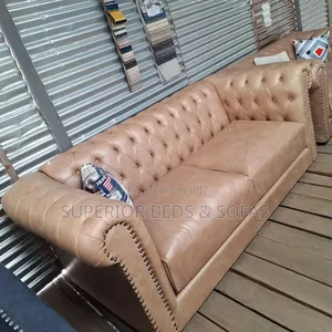 Classic Tufted Leather 3 Seater Sofa
