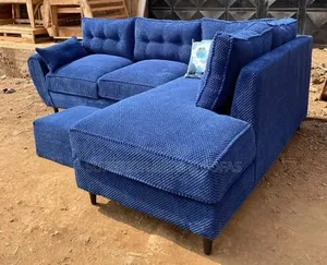 5-Seater Modern Blue Fabric L-Shaped Sofa + Ottoman