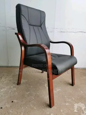 Black Leather Office Chair With Mahogany Arms