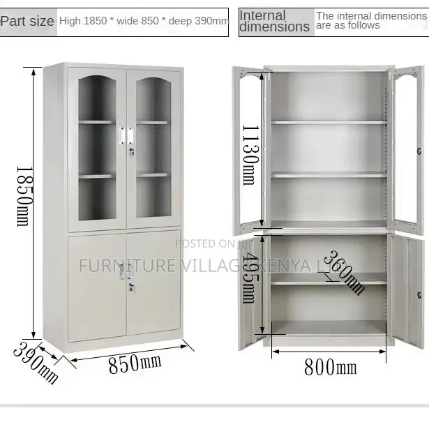 2-Door Half Glass Lockable File Storage Cabinet