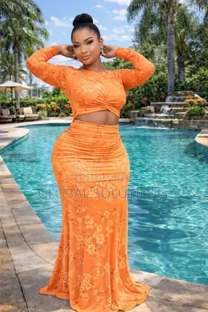Fashion Nova Orchid Vibes Mesh Tank Top and Skirt Set in Orange/Combo