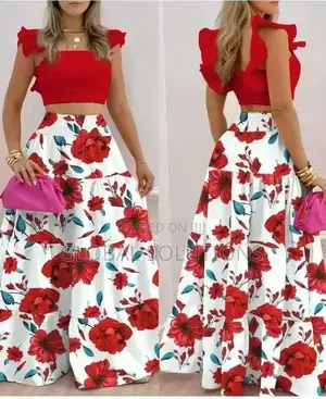 Jsaierl Floral Print Casual Top and Skirt Set
