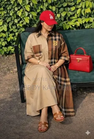 Long Checked Free Shirt Dress