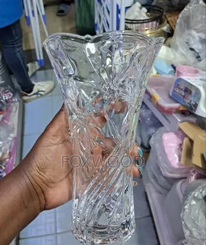*Glass Vase Square Ice Texture Heavy Clear