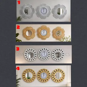 3pc Wall Clock Set With Mirror Decor