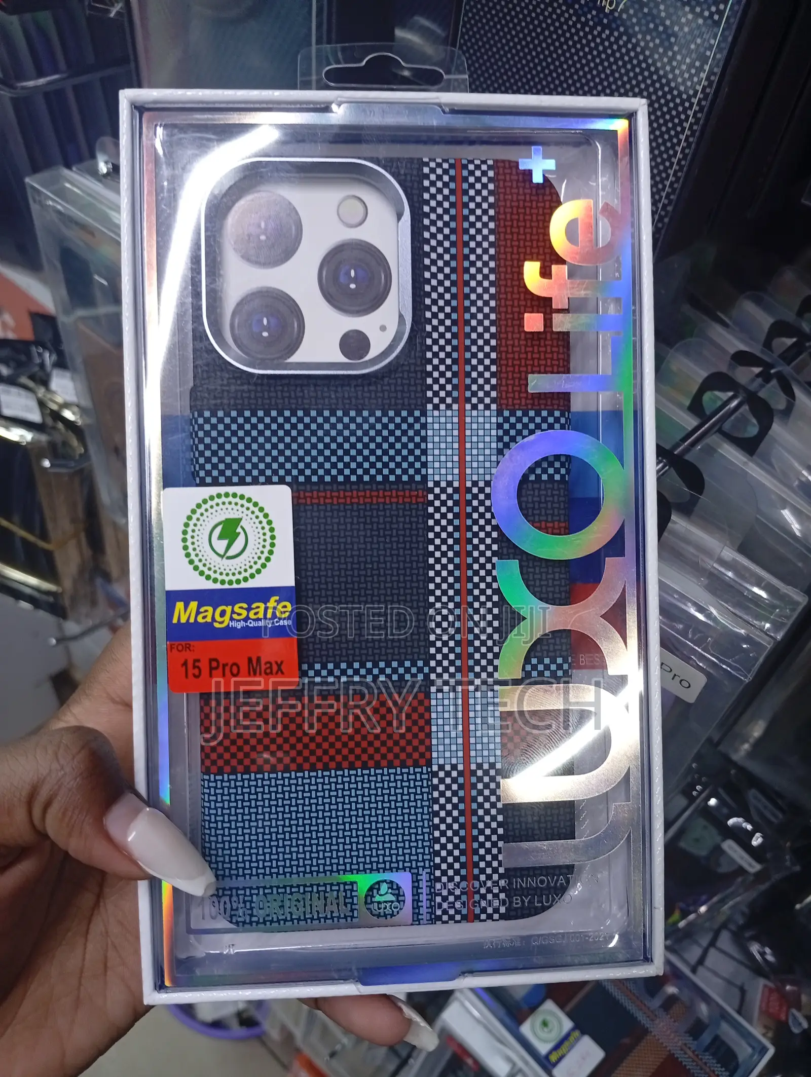 Tribal Pattern Magsafe Case Packaged for the iPhone 15 Pro Max.