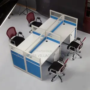Modern 4-Seater Modular Blue Office Workstation