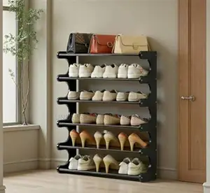Black Slim Bamboo Shoe Rack