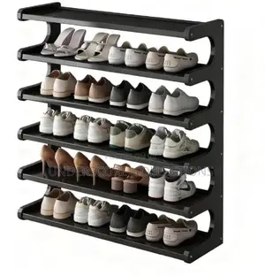 Black Slim Bamboo Shoe Rack