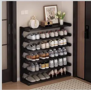 Black Slim Bamboo Shoe Rack