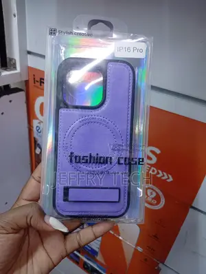 Leather Magsafe Phone Case With a Built-in Stand for an iPhone 16 Pro.
