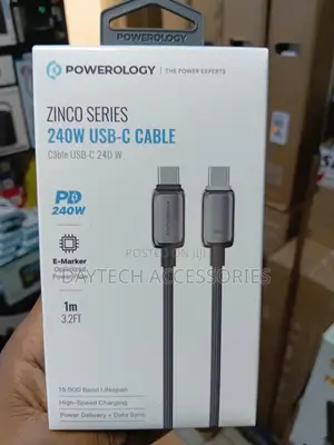 This Is a Powerology Zinco Series 240w Usb-C Cable in Dark Gray.