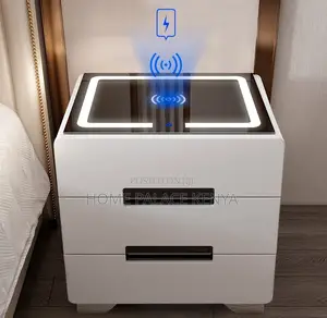 Bedside Table: 3 Drawer Led Smart Nightstand