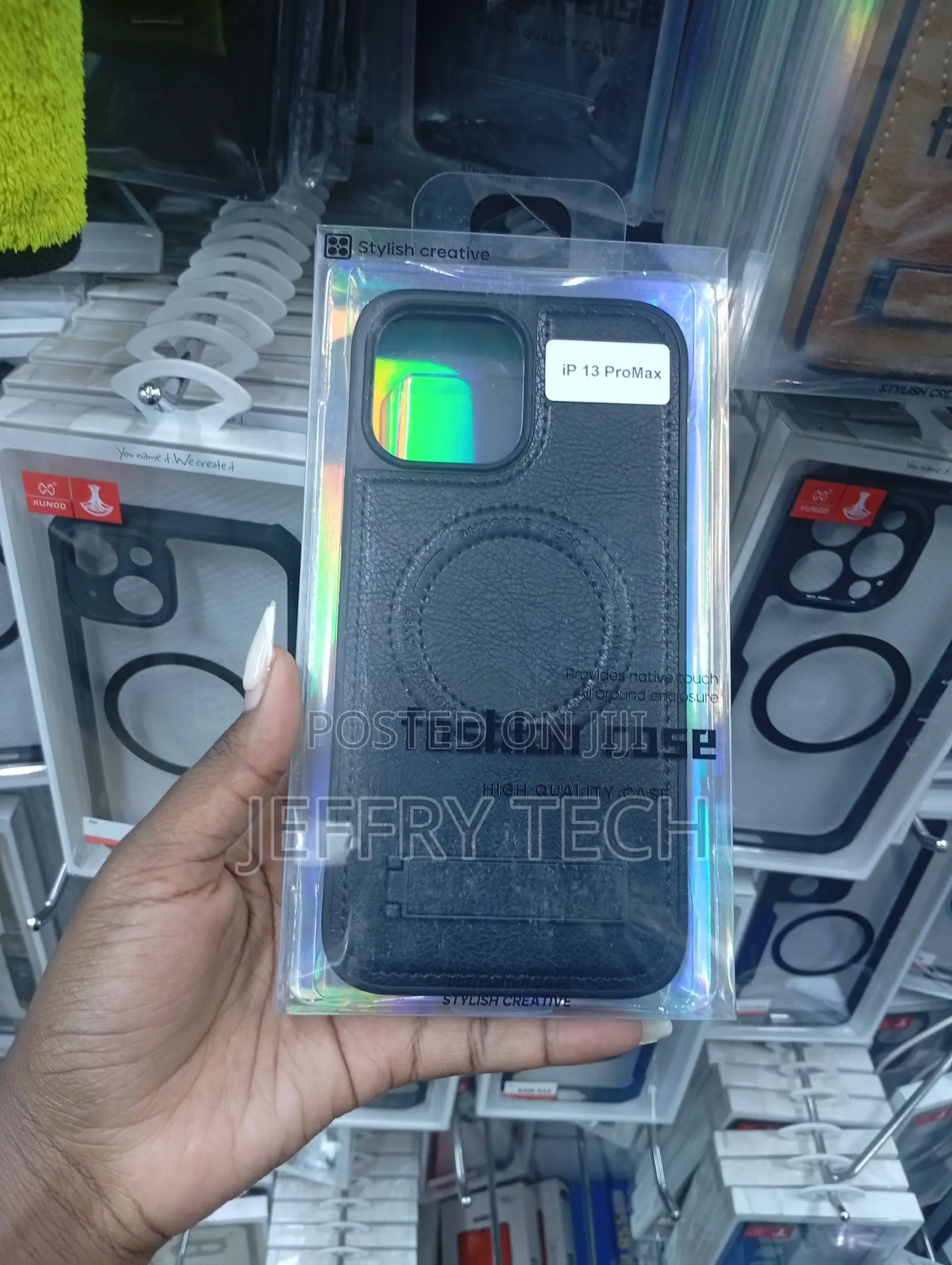 Black Leather-Textured Protective Phone Case