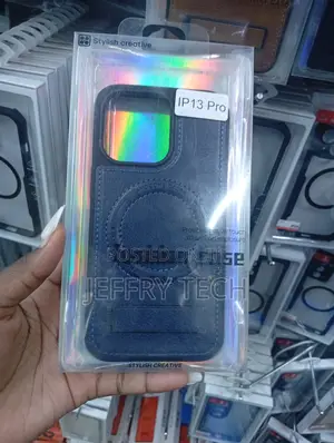 Blue Leather Magnetic Phone Case With Designed for the iPhone 13 Pro.