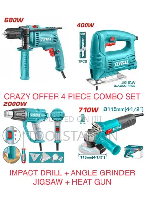 Crazy Offer 4 Pc Combo Impact Drill, Angle Grinder, Heat Gun, Jigsaw