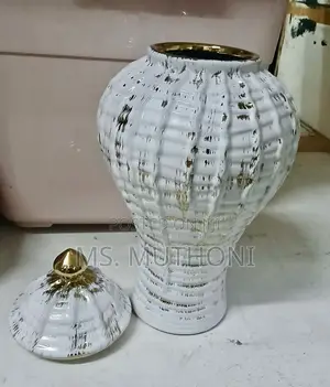 White Ceramic Ginger Jar Vase With Gold-Plated Detailing