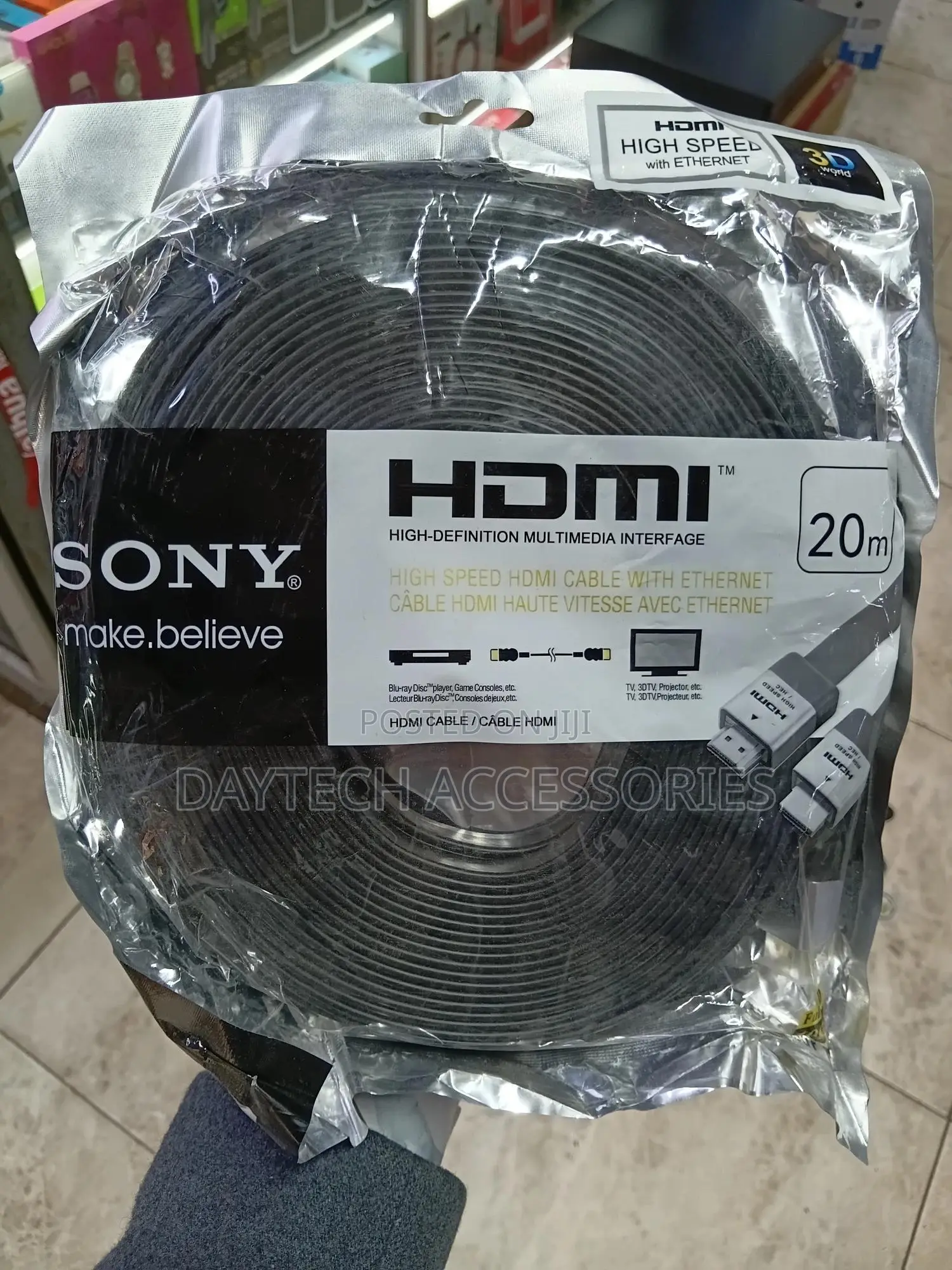 20-Meter Sony Flat High Speed Hdmi Cable With Ethernet in Black.