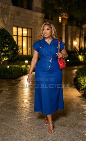 Classy Denim Dress Blue+Black