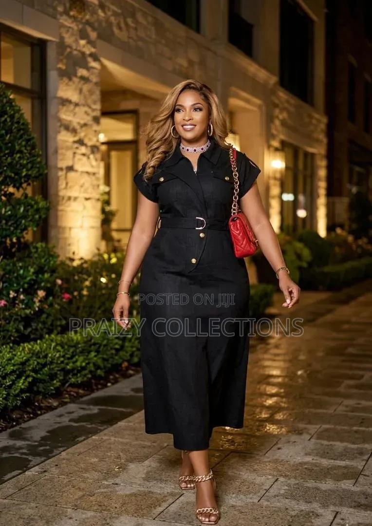Classy Denim Dress Blue+Black