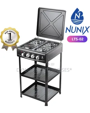 Nunix Cooker 3 Gas +1 Electric Plate Standing Cooker Plus Shelves