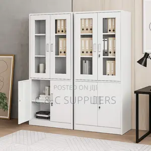 Modern White Steel Filing Cabinets With Glass Doors