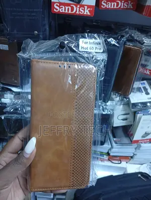 Infinix Hot 60 Pro Flip Wallet Case With a Textured Magnetic Closure.