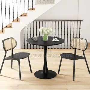 Black Marble Eames Round Restaurant Dining Table