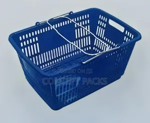Blue 30l Plastic Shopping Basket, Metallic Handles