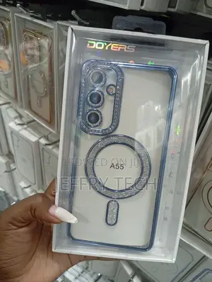 Samsung Galaxy A55 Blue Glitter Plated Magnetic Phone Case