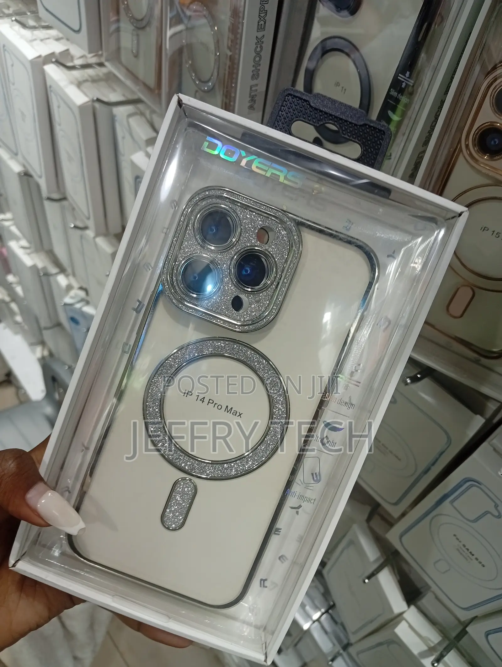iPhone 14 Pro Max Transparent Silver Glitter Magsafe Case