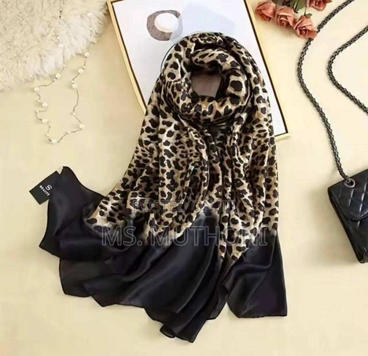 Leopard Print Silk Scarf/ Shawl