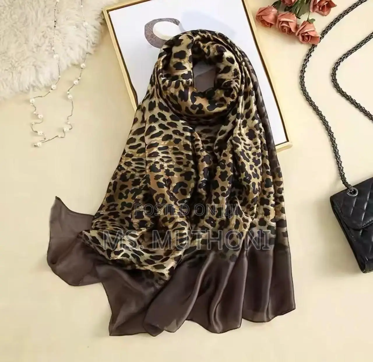 Leopard Print Silk Scarf/ Shawl