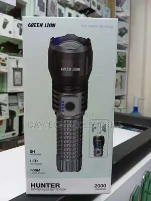 Green Lion Hunter Portable Led Torch 5000mah 2000 Lumens - Black