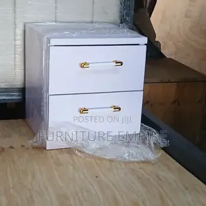 Modern White 2 Drawer Bedside Table Night Stand With Gold Handles